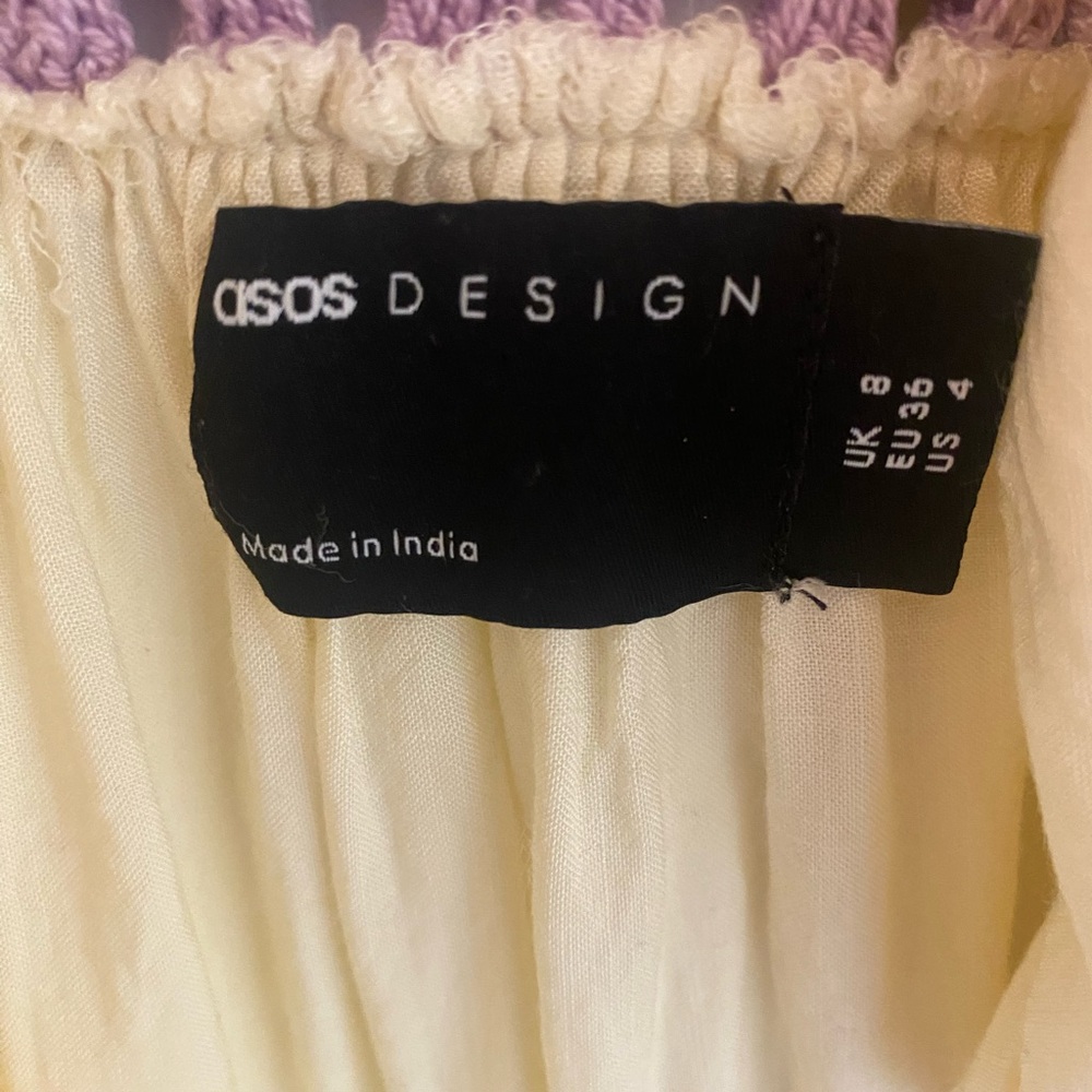 ASOS DESIGN | Crochet Granny Square Babydoll Dress | Cream/Yellow/Purple | 4 - Picture 12 of 14